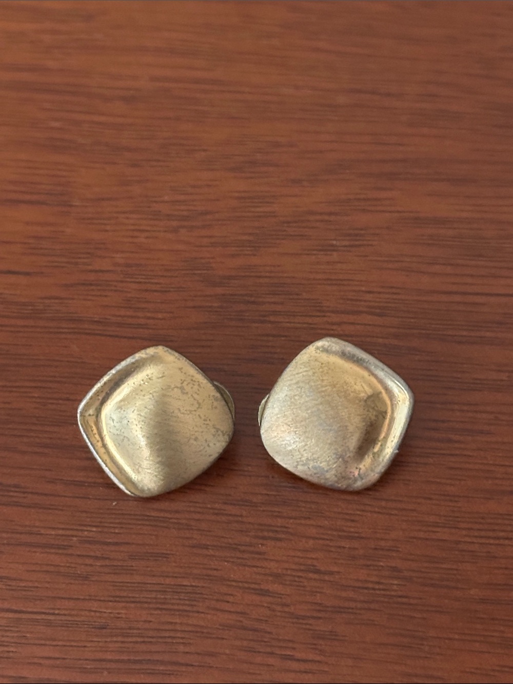 Vintage Gold-Tone Rounded Square Clip-On Earrings